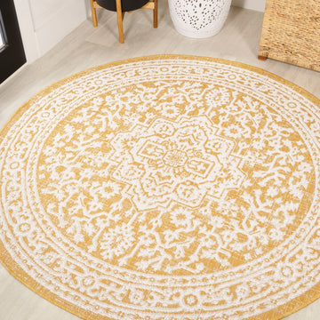 Sinjuri Medallion Textured Weave Indoor/outdoor Round Rug